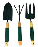 Bulfyss Gardening Tools With Grip Wooden Handle, 3 Piece (Green)