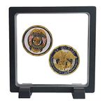 Challenge Coins Display Frame, Clear 3D Floating Holder, Small Shadow Box for Medal, AA Medallions, Jewelry, Black, 4.3"x4.3"x0.8"