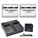 UltraPro 2-Pack LI-50B High-Capacity Replacement Batteries w/Rapid Dual Charger for Select Olympus Cameras - UltraPro Bundle Includes: Deluxe Microfiber Cleaning Cloth