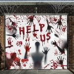 7x8 ft Halloween Garage Door Banner Decorations, Small Door Cover for Single Garage Door, Ghost Killer & Bloody Handprints - Outdoor Halloween Decor and Halloween Party Backdrop Decorations (7x8FT)