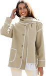 Angashion Womens Oversized Embroidered Scarf Woolen Blend Coat Jacket Long Sleeve Button Down Outerwear With Tassel Scarf Light Khaki Medium