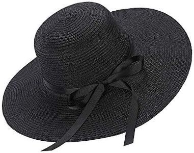 Moxamo Sombrero para el Sol para Mujer, Sombreros Floppy Plegable Bowknot Grande ala Ancha Paja Sombreros de Mujer Verano Playa Cap protección UV (Negro)