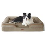 Bedsure Large Dog Bed Sofa - Washable Orthopedic Dog Beds and Couch with Removable Flannel Cover, Waterproof Dog Pillow with U-Shape Bolster, Hazel Squre Pet Sofa, 89x63x16cm