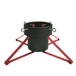 Harbour Housewares Classic Real Christmas Tree Stand - Green/Red - 5.5in - Metal Live Christmas Tree Decor Xmas Tree Holder for 2.5m Height with Water Holder & Adjustable Trunk Support