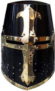 WARRIORPOINT Medieval Knight Crusader Armour Helmet for Adults, Black And Brass Design