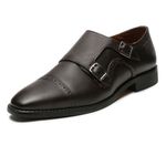 LOUIS STITCH Men's Formal Shoes | Italian Leather Double Monk Strap Handcrafted | Stylish Lace-Up Business, Formal, Brown | UK Size 10 (RXDM)