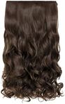 REECHO 14" 1-pack 3/4 Full Head Curly Wave Clips in on Synthetic Hair Extensions HE008 Hair pieces for Women 5 Clips 4.5 Oz Per Piece - Dark Chocolate Brown