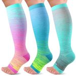 LEVSOX Open Toe Compression Socks for Women & Men 20-30mmHg Toeless Sock Knee High Support Stockings for Nurses Pregnant, 3 Pairs/Tie Dye, 3X-Large