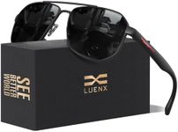 LUENX Aviator Sunglasses for Men Square Polarized Polygon Black Lens Matte Black Frame - UV 400 Protection with Accessories Driving
