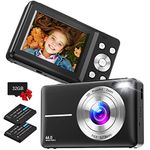 Digital Camera, Nsoela FHD 1080P 44MP Kids Camera with 32GB Card, Compact Point and Shoot Camera, 16X Digital Zoom Vlogging Camera, Portable Mini Kids Camera for Teens Students (Black)