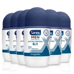 Sanex Men Sensitive Antiperspirant Roll-On Deodorant 50ml, 48 hour sweat protection, odour-fighting formula, slows down odour release, gentle on skin, 0% alcohol Pack of 6