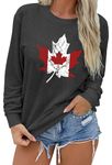 MEESHEEP Womens Canada Day Sweathirts Canada Flag Long Sleeve Canadian Maple Leaf Pullover Patriotic Shirts Grey