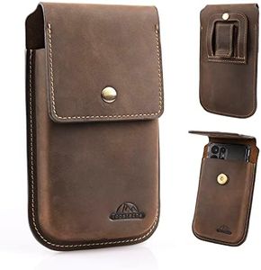 topstache Leather Phone Holster for Belt,Flip Cell Phone Case with Belt Clip for S22 Ultra,S22 Plus,S22,Leather Phone Pouch for iPhone 14/13 Pro Max, Universal Smartphone Leather Sheath Darkbrown