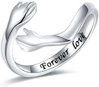 Hug Ring for Women Sterling-Silver Adjustable - White Gold Plated Hand Hugging Hug Rings for Teen Girl Women Mens Mom and daughter Mother's day Birthday Holiday Jewelry Gift 5-8#(eEngraved with Proverbs), 5-8, Sterling silver, No Gemstone