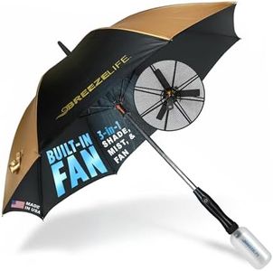 Breeze Life Original Mister Breeze, Sun Umbrella with Fan and Mister, Umbrella Mister with Built-in Fan for Festivals, Beach and More. (Black & Gold)