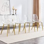 Dining Chairs Set of 4, Modern Kitchen Acrylic Chairs with Transparent Seat, Clear Dining Chairs with Gold Metal Legs, Modern Dining Chairs for Dining Room, Living Room, Kitchen
