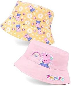 Peppa Pig Reversible Bucket Hat Girls | Kids Toddlers Pink Yellow Flowers Animal Character Sun Cap | Animated TV Series Merchandise Gifts