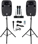 Rockville RPG152K 15" Powered Speakers w/Bluetooth+Dual UHF Wireless Mics+Stands