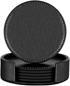 Famibay Bebida Posavasos Cuadrado Posavasos de Piel para Café Bar Partes Pub Taza Alfombrillas Posavasos Set de 6 Posavasos con Soporte Black-Round