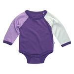 Babysoy Organic Color Block Long Sleeve Boy Onesie/Bodysuit (6-12 Months, Eggplant)