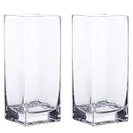 WHOLE HOUSEWARES Clear Glass Vase | Tall Square Block Vase | Centerpiece Arrangement for Wedding Party Event Home Office Decor | (Diameter 3.15" X Height 8")