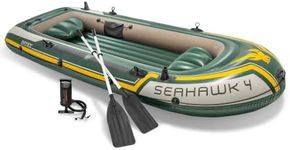 INTEX 68351EP Seahawk 4 Inflatable Boat Set: Includes Deluxe 54in Aluminum Oars and High-Output Pump – SuperStrong PVC – Fishing Rod Holders – 4-Person – 1050lb Weight Capacity