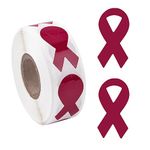 WANDIC Burgundy Ribbon Sticker, 500 Pcs Palliative Care Awareness Stickers Labels Roll Sickle Cell Anemia Myeloma Meningitis Awareness Ribbon Package Sealing for Event Gift Letter Bags