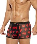 Arjen Kroos Men's Sexy Boxer Briefs Breathable Low Rise Mesh Trunks Underwear,B1-Black/love-AK3026,Medium