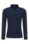 Mountain Warehouse Merino Mens Long Sleeved Thermal Baselayer Top - Lightweight, Breathable & Quick Wicking Jumper with Half Zip - for Walking & Hiking Navy M