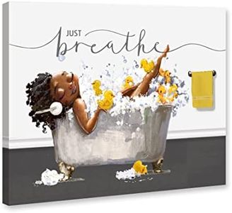 Genius Decor-"Just Breath Bathroom Decor Wall Art African American Woman with Music Bath Canvas Wall Art Prints(Yellow)