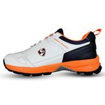 SG Club 6.0 Rubber Spikes Cricket Shoes, White/Navy/Orange - 8 UK