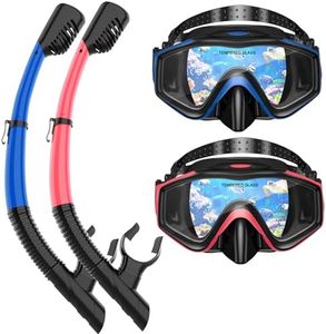 Snorkeling Gear for Adults, Dry Top Snorkel Mask Set 2 Pack Scuba Diving Mask Snorkel Gear Anti Fog Snorkeling Packages Tempered Glass Panoramic View (Blue&Pink)