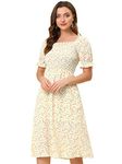 TOPLOT Dresses for Women Knee Length with Floral Print(Dress-5107-Lemon-L)