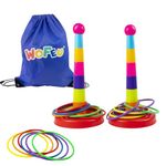 WOFEU Ring Toss Game for Kids with 18 Throwing Rings and Travel Bag, Colorful Tossing and Active Play Set,Garden Games Outdoor Play Equipment for Children,Quick Setup for Indoor and Outdoor Use