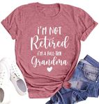 hohololo Women Grandma Shirt I'm Not Retired Tee Funny Grandmother Gift Tshirt Mama Short Sleeve Mother Tops, Pink, Small