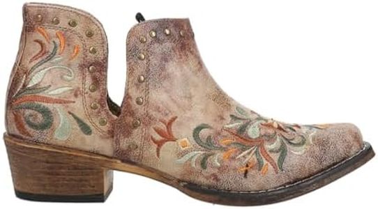 ROPER Womens Ava Floral Embroidered Snip Toe Casual Boots Ankle Low Heel 1-2" - Brown - Size 7 B