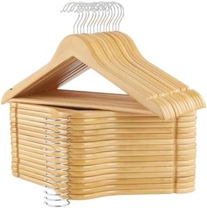 ELONG HOME Wooden Hangers, 30 Pack Slim Wood Coat Hangers with Extra Smooth Finish, Precisely Cut Notches and Chrome Swivel Hook, Wooden Clothes Hangers for Shirt Suit Jacket Dress, Natural