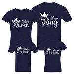 RAINBOWTEES Her KING-PRINCE-PRINCESS New Family Tshirts-Set of 4 for Father Mother and Kids (Cotton Set of 4Family, Navy blue)