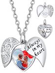 Custom4U Personalised Always In My Heart Pendant Necklace for Women Engraved Photo Locket Necklace Customisable Jewellery for Valentines Mothers Day Christmas