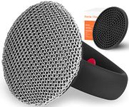 Cast Iron Cleaner Brush with Handle, Soldered Fine Chainmail Scrub Brush+Tray - Small Ring Chain Link Pan Pot Scrub Metal Brush to Clean Iron Skillet Steel Wool Scrubber Stainless Steel Cleaner Sponge