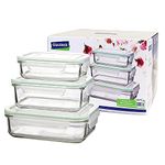 Glasslock (GL-640, 1x 400ml, 1x 715ml, 1x 100ml) Rectangular Glass Food Container - Microwaves Type