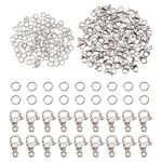 PH PandaHall Bracelet Clips Closures, 120pcs 4mm 304 Stainless Steel Open Jump Rings with 60pcs Lobster Clasps Jewelry Clasp Connector for Earring Bracelet Necklace Pendants Waist Chain DIY Craft