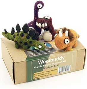 Woolbuddy Needle Felting Kit, 4 Felted Dinosaurs, Felted Animals, Felting Kit for Beginners Adult and Kids, Felting Supplies Included Felting Wool, Felting Pad, 4 Felting Needles and Instructions