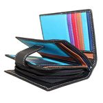 Rallegra Ladies Black Leather Purse, RFID Blocking, Holds 8 Cards, 3 Storage Pockets, Zip Coin Pocket, Multicoloured Interior