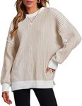 Zeagoo Women's Oversized Crewneck Sweaters Batwing Long Sleeve Side Slit Ribbed Knit Pullover Sweater Tops Brown Medium