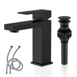 KENES Matte Black Single Handle Bathroom Sink Faucet, Stainless Steel Faucet for Bathroom Sink, with Pop Up Drain Stopper & Water Supply Hoses KE-9031-2