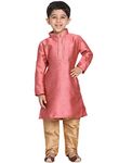 JBN Creation Boys' Bubble Gum Pink and Rose Gold Silk Blend Kurta and Pyjama Set_VASBK047PNnPRG_22