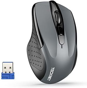 TECKNET Ratón Inalámbrico Silencioso, Ratón Óptico Inalámbrico 2.4G, 90% Reducción de Ruido, 4000DPI 6 Niveles Ajustables, con Nano Receptor, para PC, Macbook, Chromebook, Portátil(Gris)