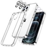 JETech 5 in 1 Case for iPhone 12 Pro Max 6.7-Inch, with 2-Pack Screen Protector and Camera Lens Protector, Non-Yellowing, Full Coverage Tempered Glass Film, Shockproof Bumper Phone Cover (Clear)