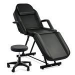 VONLUCE Beauty Bed Multiple Level Adjustable Steel Frame 3 Section Leather Massage Bed 150kgs/330lbs Max Weight Capacity Detachable Armrest and Headrest Massage Table Beauty Table (Black)